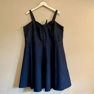 City Chic Denim Fit & Flare Mini Dress Dark Wash Stretch Pockets Plus Size XL